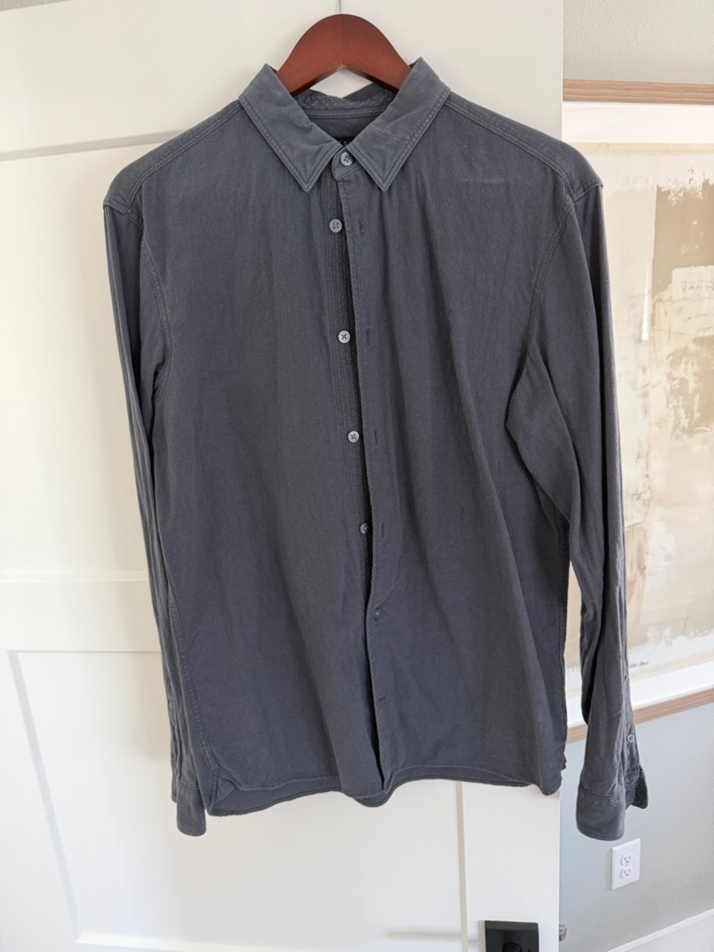 AllSaints Men's Button-Down Shirt in Charcoal Gray